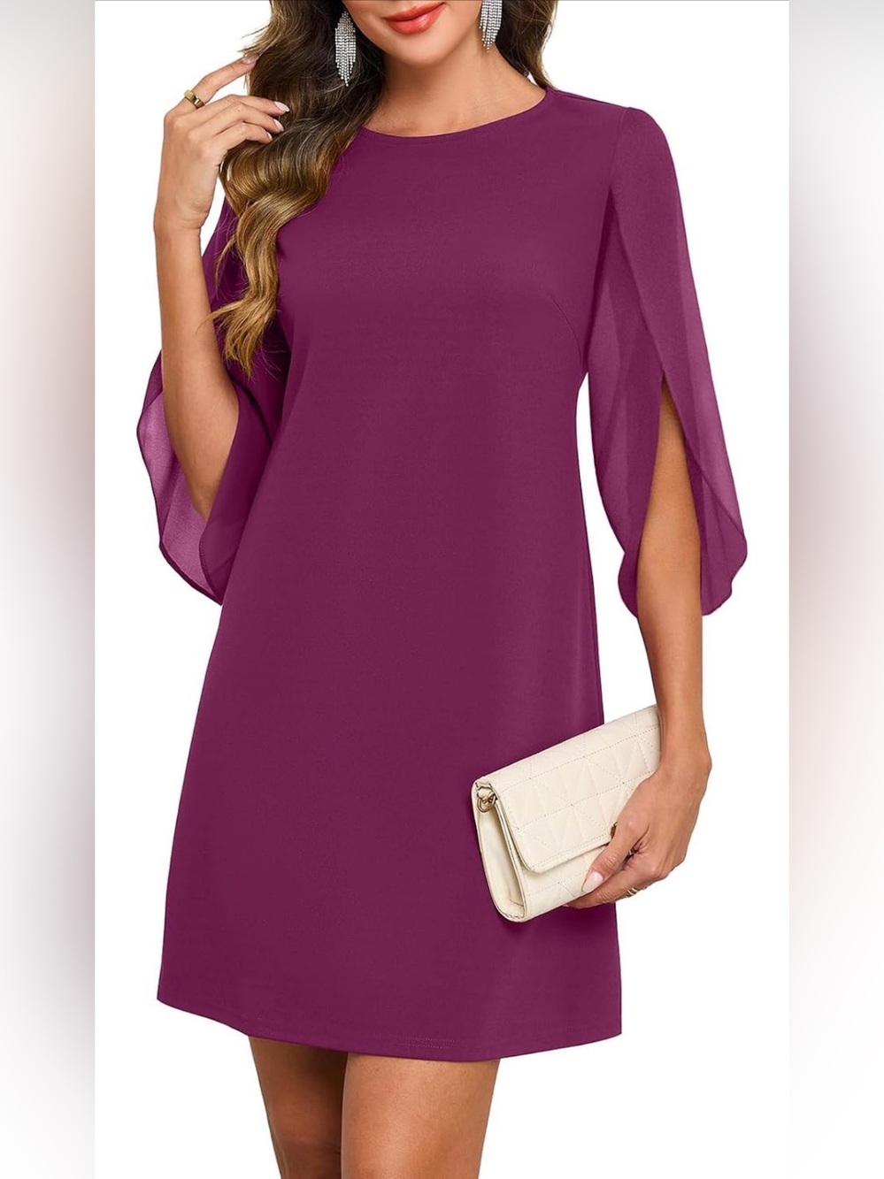 0108: HELYO Deep Berry Flutter Sleeve Cocktail Dress